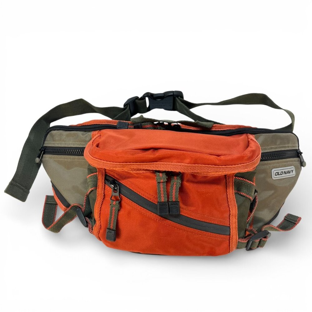Old Navy Fanny Pack Waist Pack Outdoors Green/Orange 17" Across